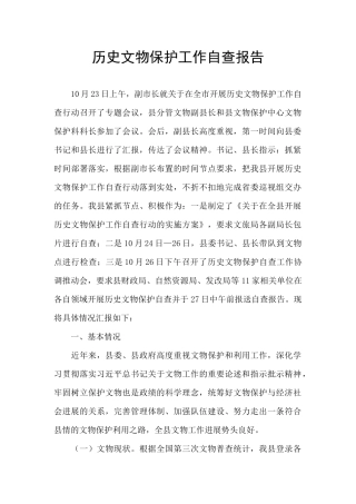 历史文物保护工作自查报告