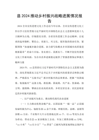 县2024推进乡村振兴战略进展情况报告