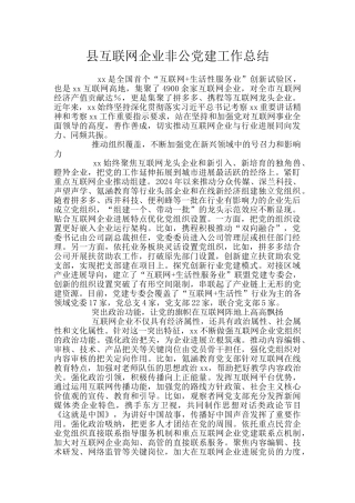 县互联网企业非公党建工作总结