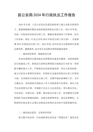 县公安局2024年行政执法工作报告