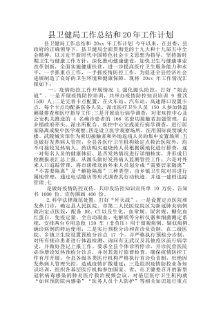 县卫健局工作总结和20年工作计划