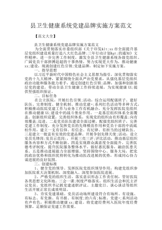 县卫生健康系统党建品牌实施方案范文