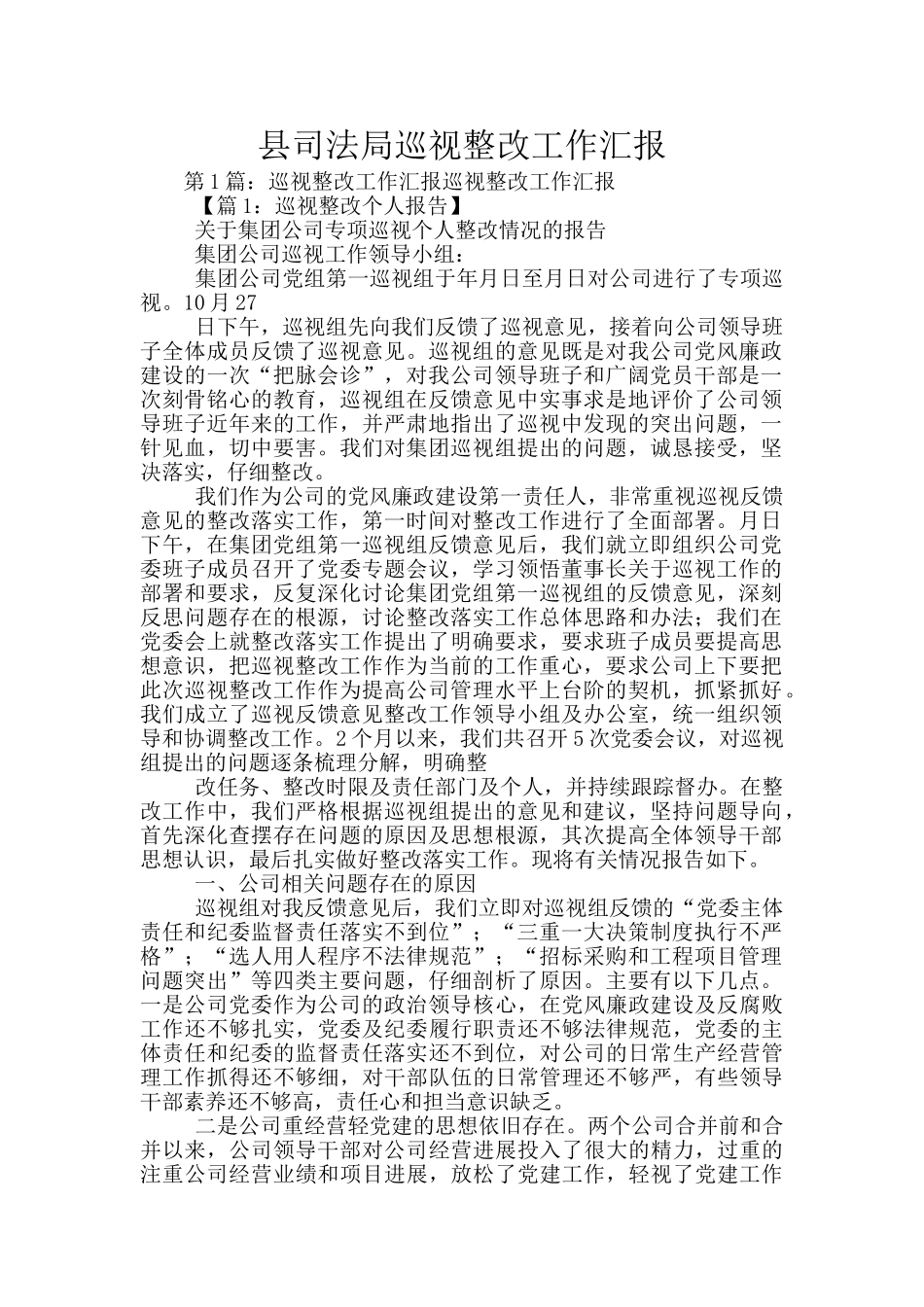 县司法局巡视整改工作汇报_第1页