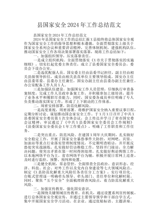 县国家安全2024年工作总结范文