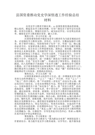 县国资委推进党史学深悟透工作经验总结材料