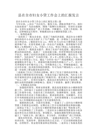 县在全市妇女小贷工作会上的汇报发言