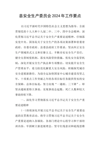 县安全生产委员会2024年工作要点