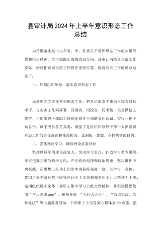 县审计局2024年上半年意识形态工作总结