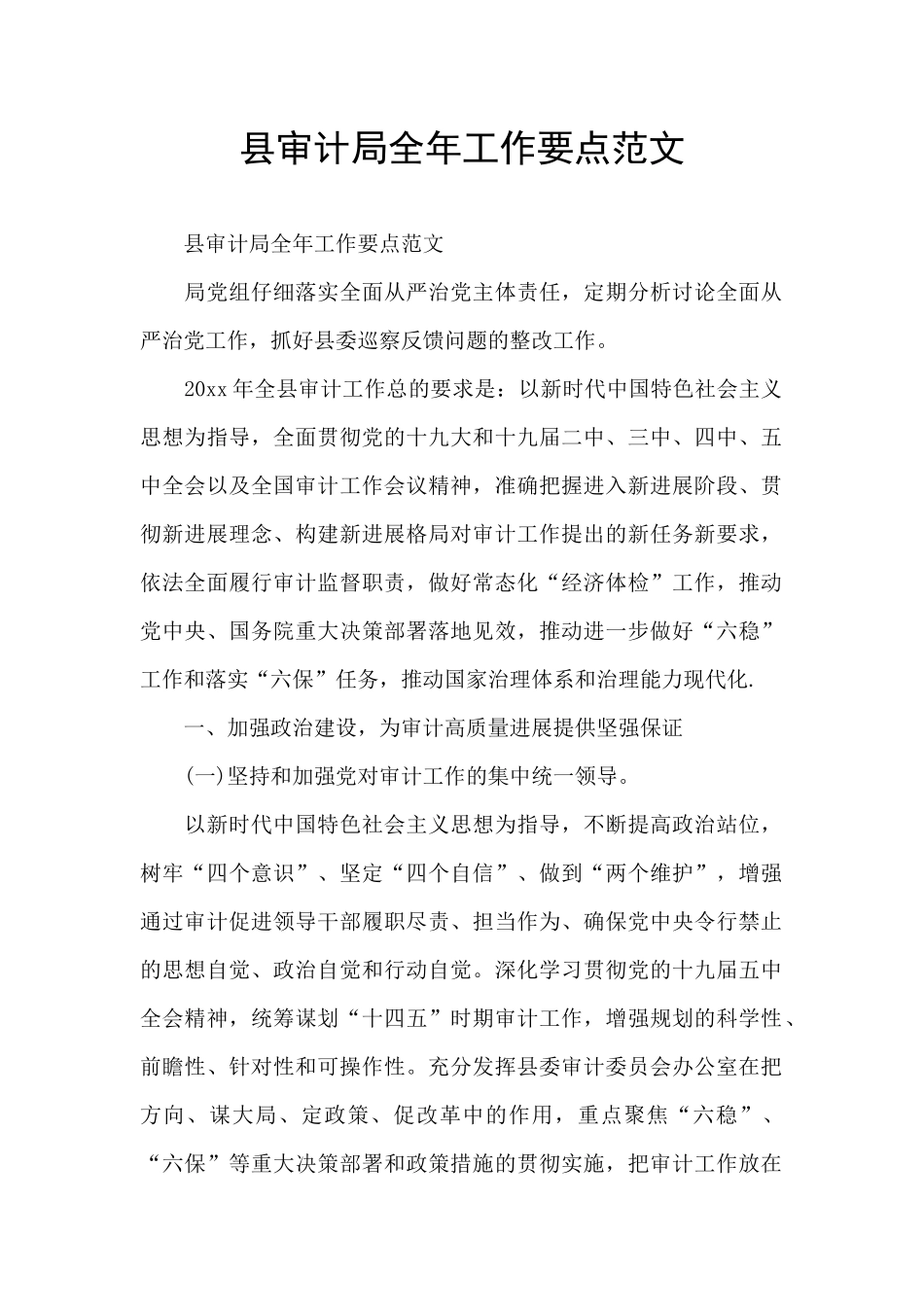 县审计局全年工作要点范文_第1页