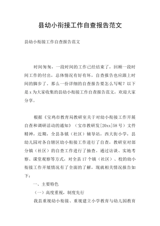 县幼小衔接工作自查报告范文