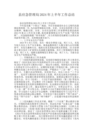 县应急管理局2024年上半年工作总结