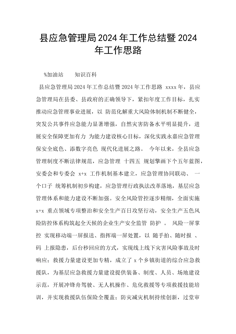 县应急管理局2024年工作总结暨2024年工作思路_第1页