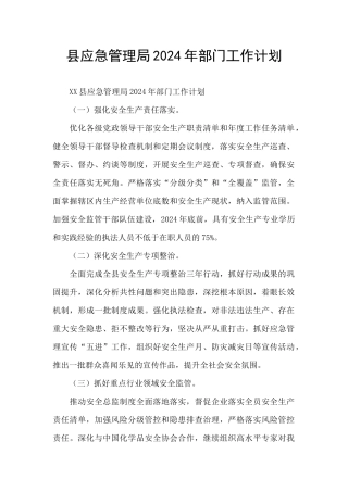 县应急管理局2024年部门工作计划