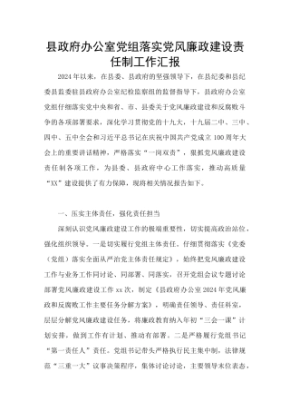 县政府办公室党组落实党风廉政建设责任制工作汇报
