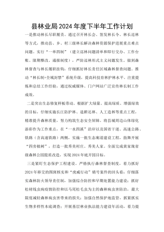 县林业局2024年度下半年工作计划