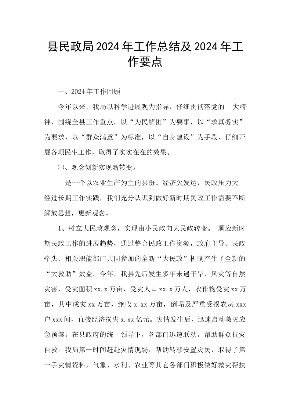县民政局2024年工作总结及2024年工作要点_第1页