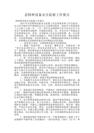 县特种设备安全监察工作要点