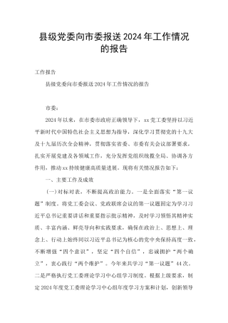 县级党委向市委报送2024年工作情况的报告