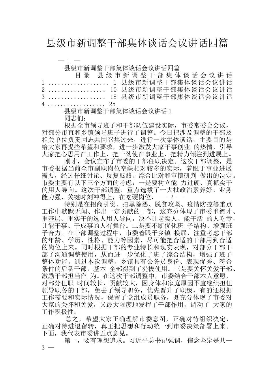 县级市新调整干部集体谈话会议讲话四篇_第1页