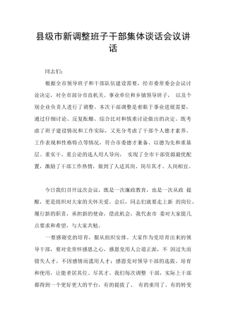 县级市新调整班子干部集体谈话会议讲话