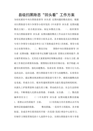 县级扫黑除恶“回头看”工作方案