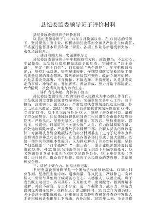 县纪委监委领导班子评价材料