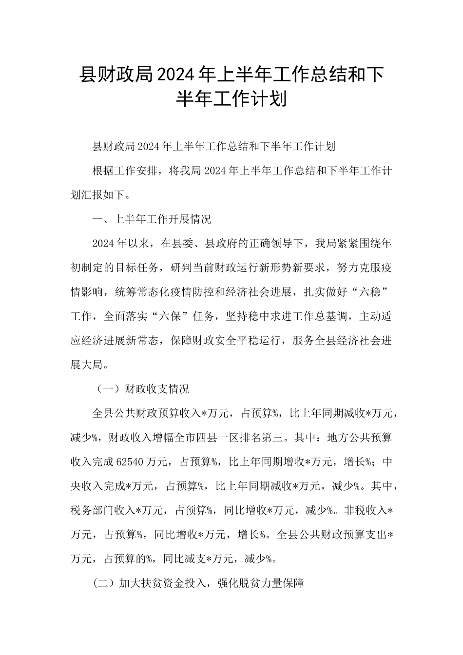 县财政局2024年上半年工作总结和下半年工作计划_第1页