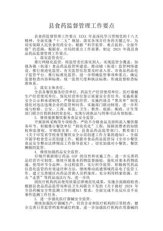 县食药监督管理工作要点