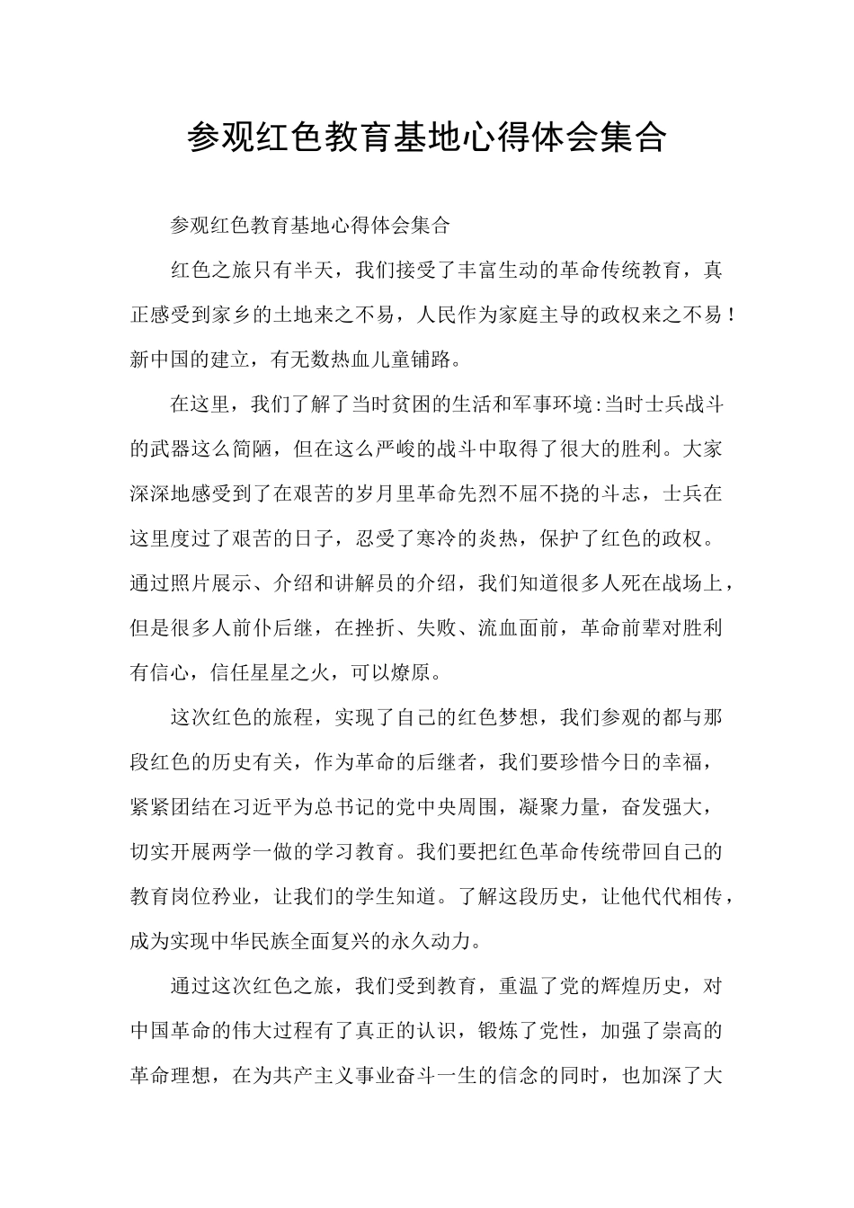 参观红色教育基地心得体会集合_第1页