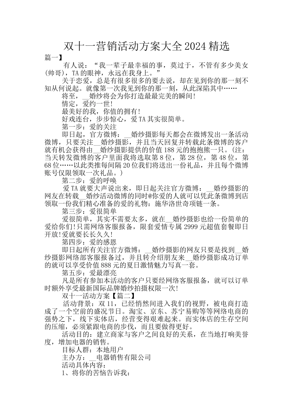 双十一营销活动方案大全2024精选_第1页