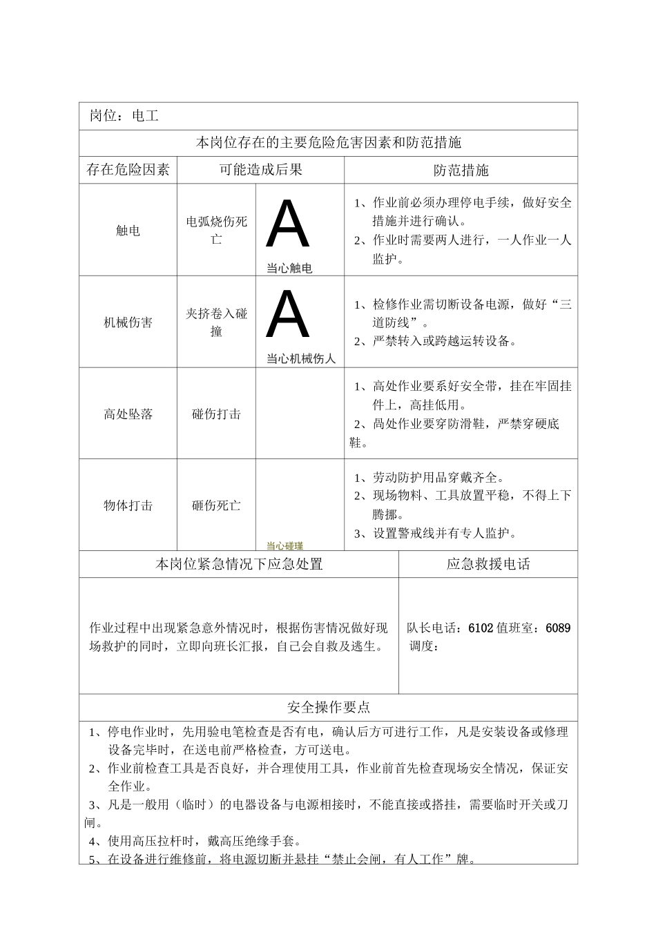 运输队安全生产风险岗位告知卡_第1页