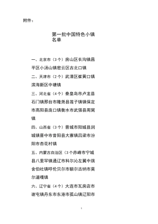 第一批特色小镇名单