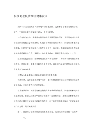 积极促进民营经济健康发展