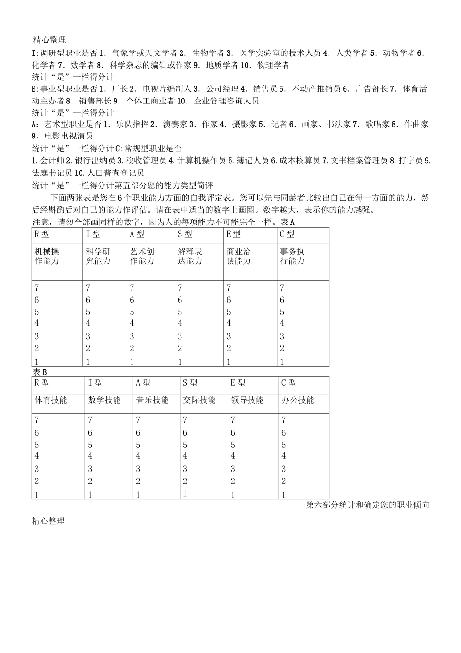 霍兰德职业倾向测验量表格模板(完整版)_第3页