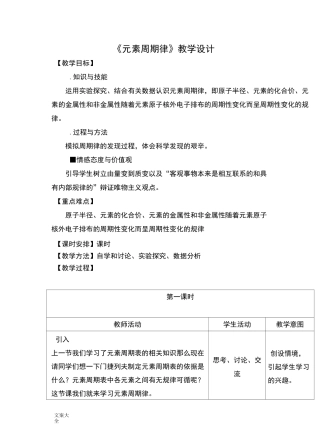 元素周期律教学设计课题