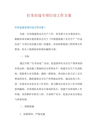 打非治违专项行动工作方案