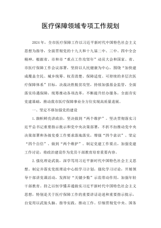 医疗保障领域专项工作规划