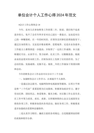 单位会计个人工作心得2024年范文