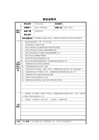 变电站站长职位说明书