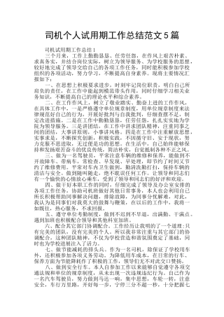 司机个人试用期工作总结范文5篇