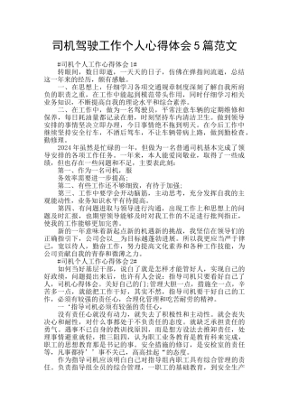 司机驾驶工作个人心得体会5篇范文