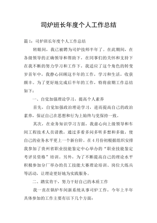 司炉班长年度个人工作总结