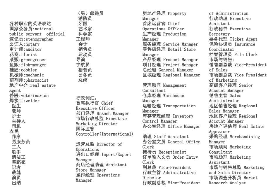 各种职业的英文表达_第1页