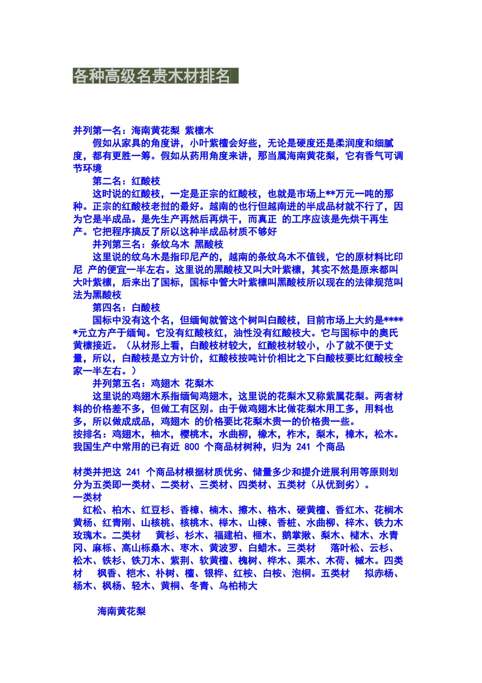 各种高级名贵木材排名_第1页