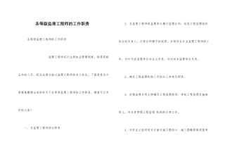 各等级监理工程师的工作职责