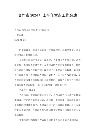 合作市2024年上半年重点工作综述