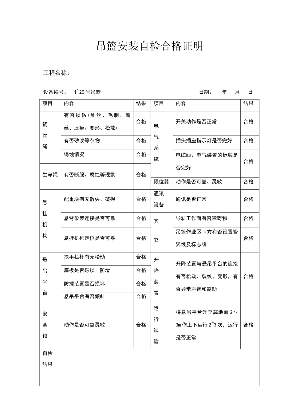 吊篮安装自检表_第1页