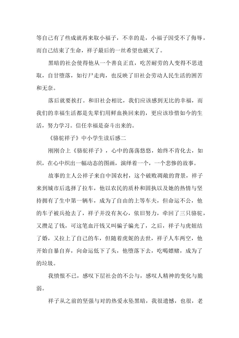 名著《骆驼祥子》中小学生读后感_第2页