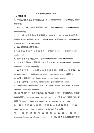 名词单数变复数变化规则