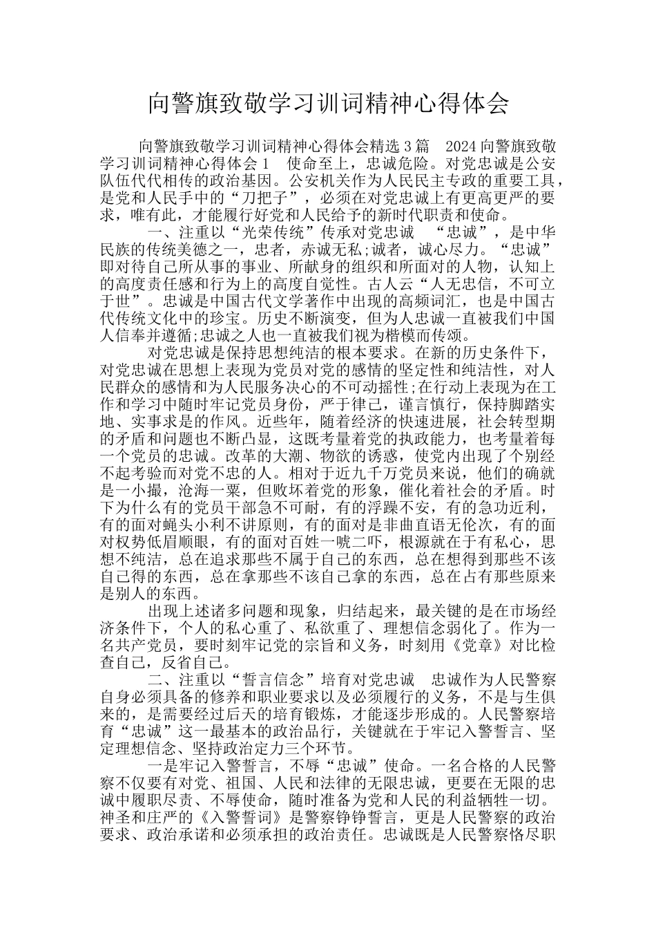 向警旗致敬学习训词精神心得体会_第1页